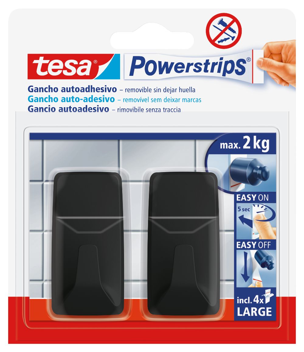 Powerstrips kukica za kuhinju i kupatilo četvrtasta crna L 2kom