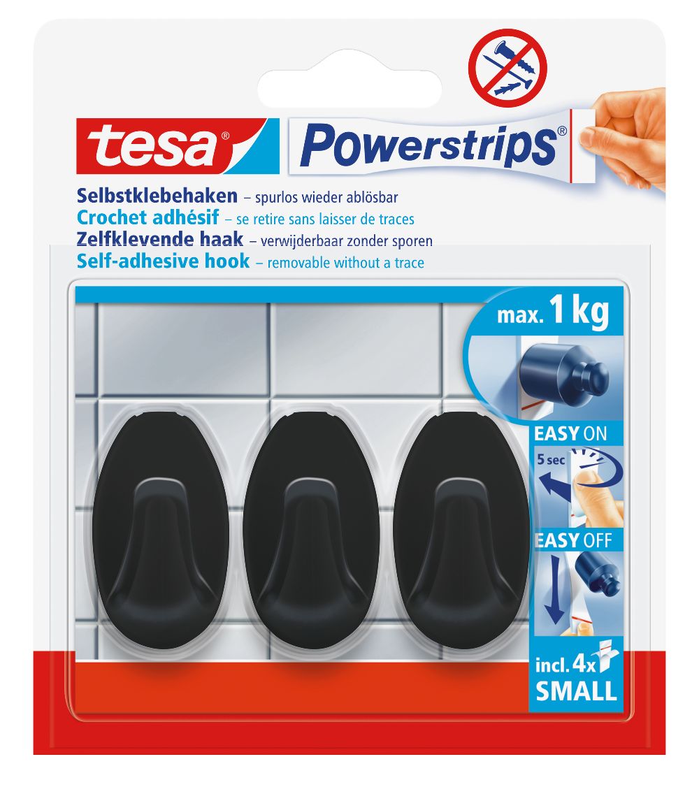 Powerstrips kukica za kuhinju i kupatilo ovalna crna 3kom