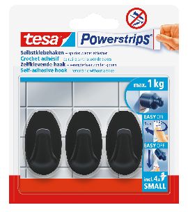 Powerstrips kukica za kuhinju i kupatilo ovalna crna 3kom